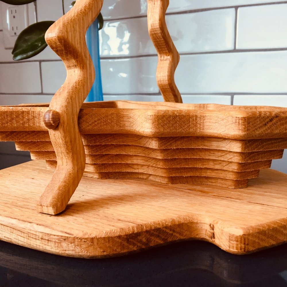 FIRM PRICE!  Artisan Carved Wood Tree Basket/Server/Hot Pad